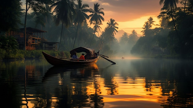 Bellissimo paesaggio del Kerala backwaters con zona costiera per barche