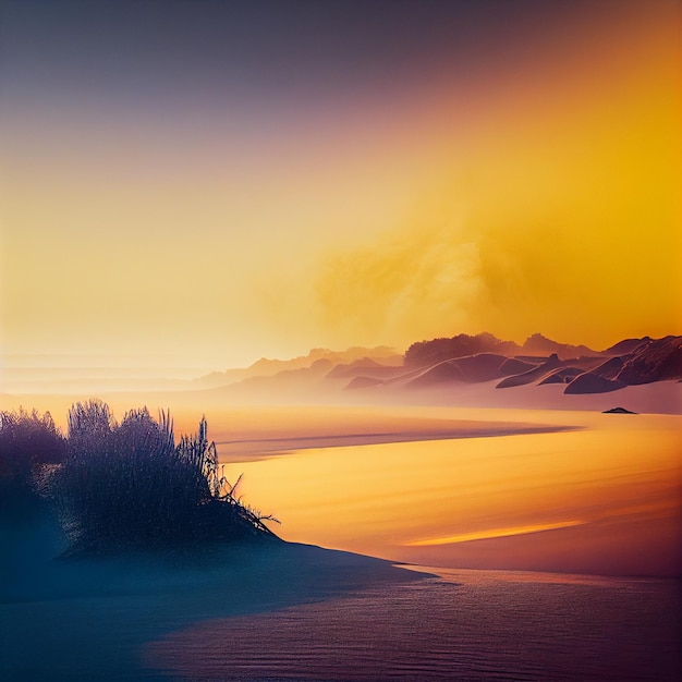 Bellissimo paesaggio desertico al tramonto o all'alba IA generativa