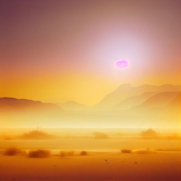 Bellissimo paesaggio desertico al tramonto o all'alba IA generativa