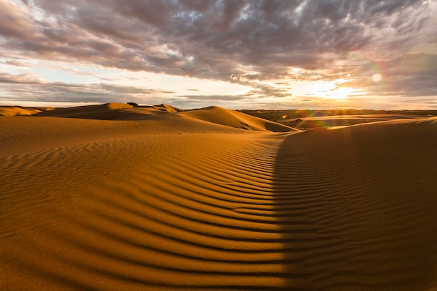 Bellissimo paesaggio desertico con un tramonto colorato Sfondo del deserto