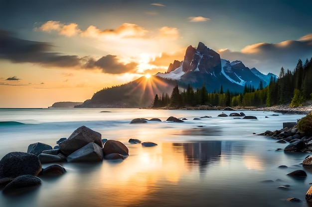 Bellissimo paesaggio di lotti con un lago Risorsa creativa AI Generata