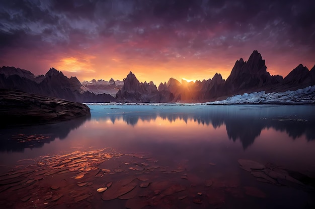 bellissimo paesaggio di montagne glaciali laghi, foreste e fiori con rocce