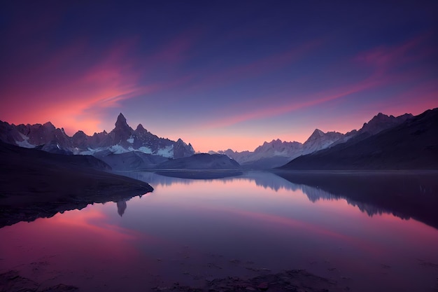 bellissimo paesaggio di montagne glaciali laghi, foreste e fiori con rocce