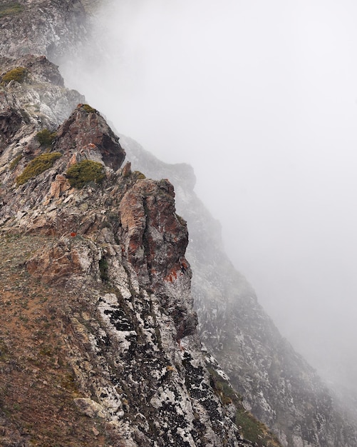 Bellissimo paesaggio di montagne nella nebbia