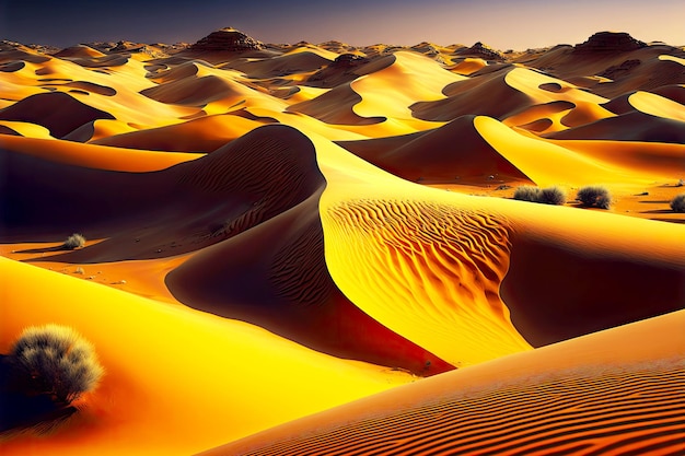 Bellissimo paesaggio di onde dorate di dune del deserto di sabbia secca