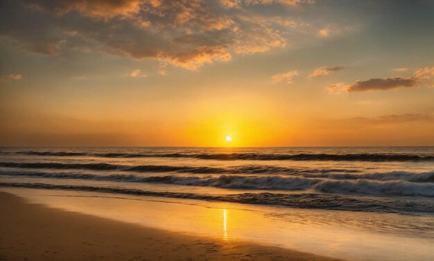 Bellissimo paesaggio di tramonto tropicale sabbia bianca vista sul mare con orizzonte colorato crepuscolo cielo calma e relax