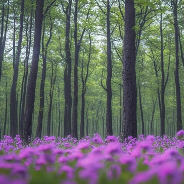 Bellissimo paesaggio forestale con fiori