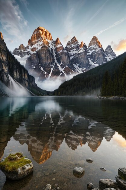 Bellissimo paesaggio fotografia sfondo sfondo picchi lago canyon cielo nuvole bianche