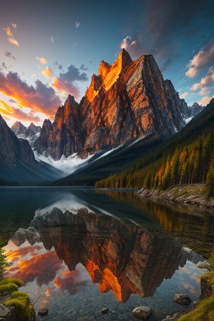 Bellissimo paesaggio fotografia sfondo sfondo picchi lago canyon cielo nuvole bianche