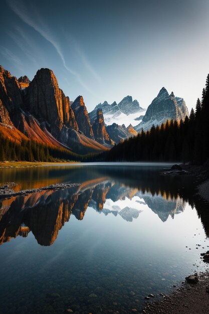 Bellissimo paesaggio fotografia sfondo sfondo picchi lago canyon cielo nuvole bianche