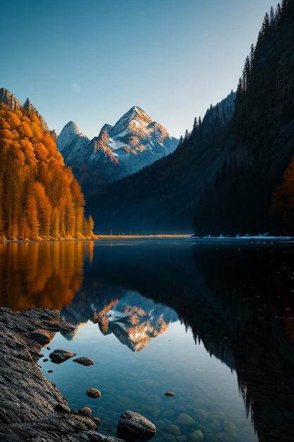 Bellissimo paesaggio fotografia sfondo sfondo picchi lago canyon cielo nuvole bianche