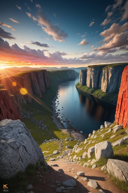 Bellissimo paesaggio fotografia sfondo sfondo picchi lago canyon cielo nuvole bianche