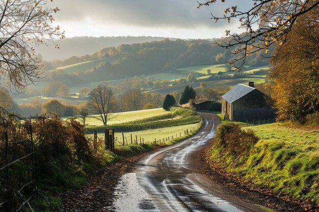 Bellissimo paesaggio in campagna con un campo di colza