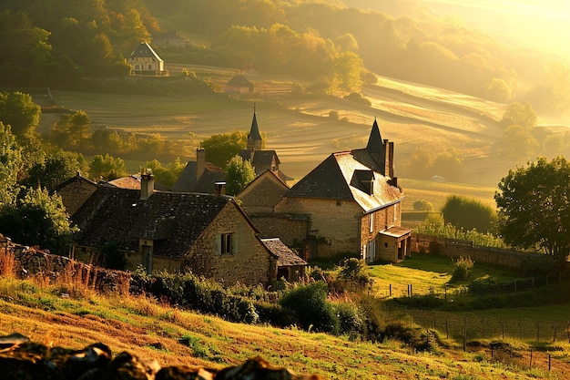 Bellissimo paesaggio in campagna con un campo di colza