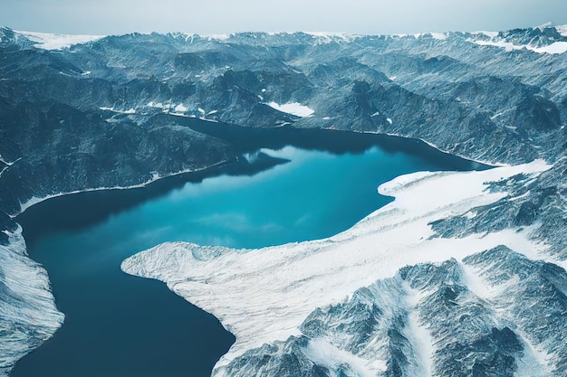 Bellissimo paesaggio innevato con il fiume aereo islandese nei toni del bianco turchese