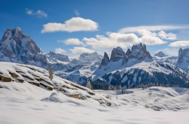 bellissimo paesaggio innevato con le montagne