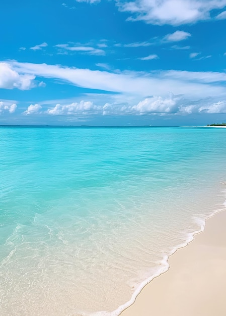 Bellissimo paesaggio marino con spiaggia sabbiosa con poche palme e laguna blu