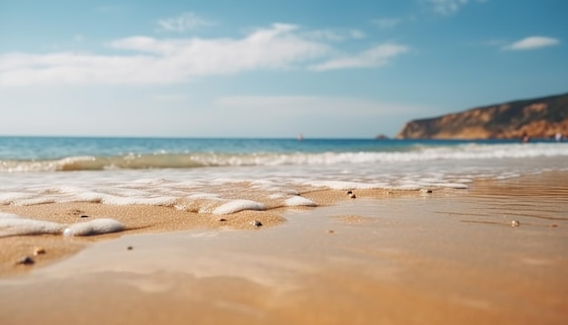 Bellissimo paesaggio marino con spiaggia sabbiosa con poche palme e laguna blu