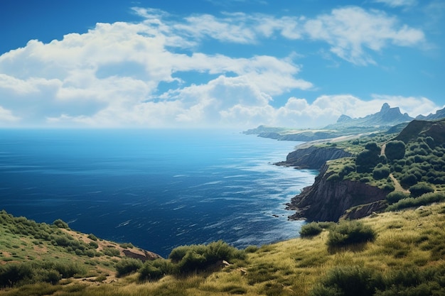 Bellissimo paesaggio marino con vista sul mare e sulle montagne