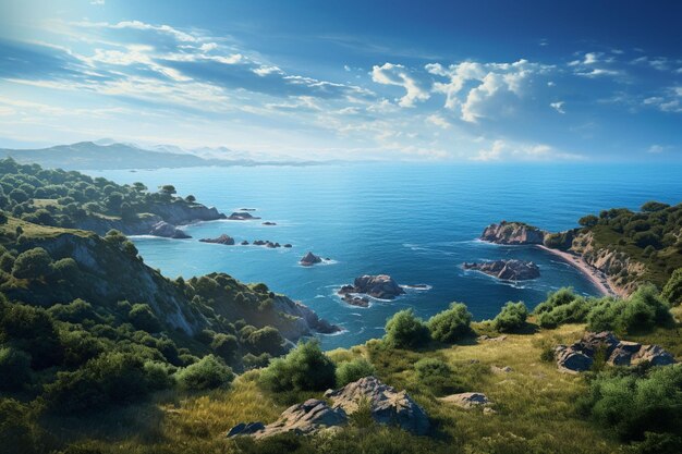 Bellissimo paesaggio marino con vista sul mare e sulle montagne