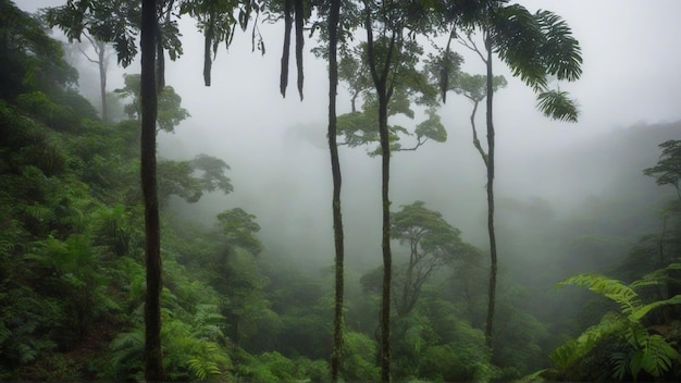 Bellissimo paesaggio naturale con montagne con nebbia e nebbia