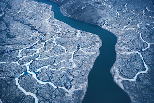 Bellissimo paesaggio originale del fiume aereo islandese nei toni del turchese bianco