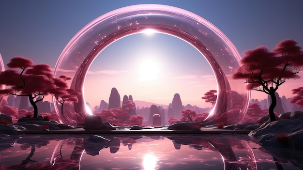 Bellissimo paesaggio planetario fantasy con tema rosa