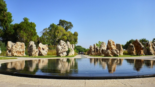 Bellissimo parco con fontana piatta. Estate. Israele