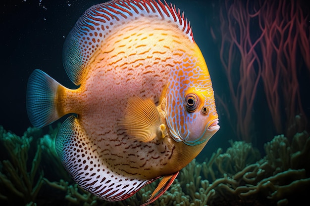 Bellissimo pesce discus marrone in vista ravvicinata sott'acqua