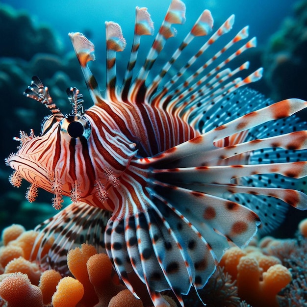 Bellissimo pesce leone nano sulle barriere coralline pesce lione nano da vicino