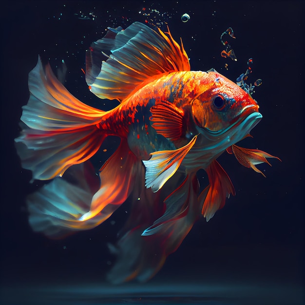 Bellissimo pesce rosso nell'acquario rendering 3d illustrazione 3d