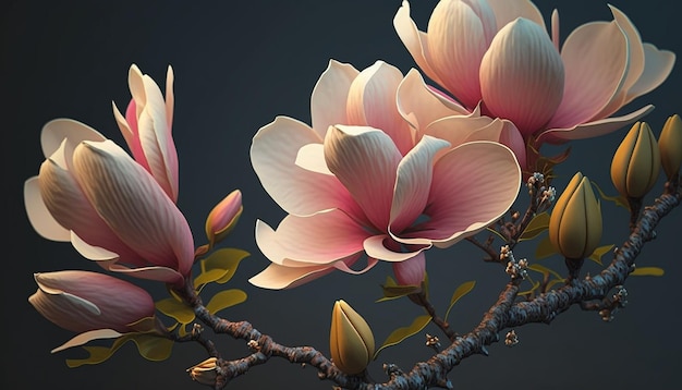 Bellissimo piattino foglie di magnolia fiori Creato da Midjourney