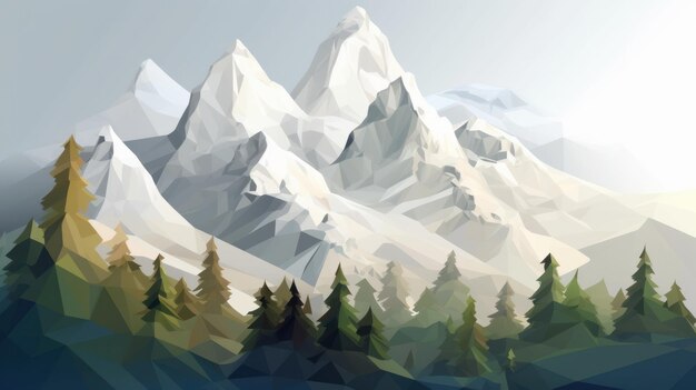 Bellissimo picco di montagna bianco low poly illustrazione AI generato