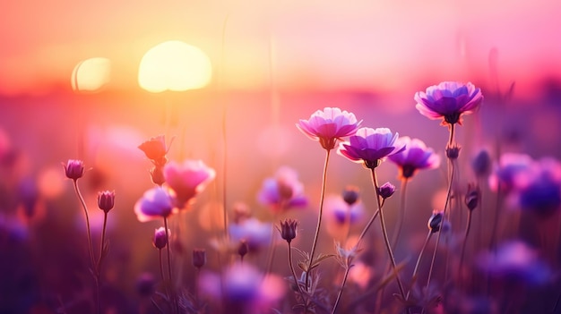 bellissimo prato colorato di fiori selvatici sfondo floreale paesaggio con viola