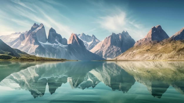 Bellissimo riflesso di montagna sull'acqua IA generativa