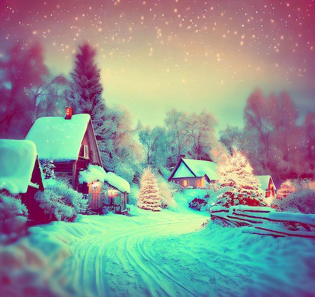 Bellissimo ritratto accogliente paesaggio invernale nel periodo natalizio ai illustrazione vettoriale immagine carta da parati
