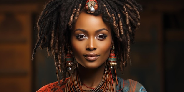 bellissimo ritratto di donna americana con i dreadlocks primo piano AI generativa