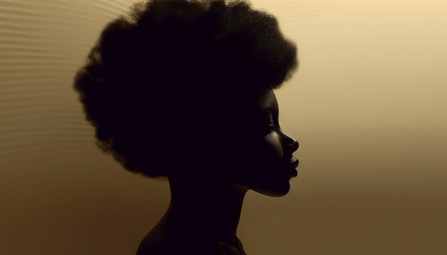 Bellissimo ritratto di orgogliosa silhouette di donna nera afroamericana con capelli ricci afro su morbidi