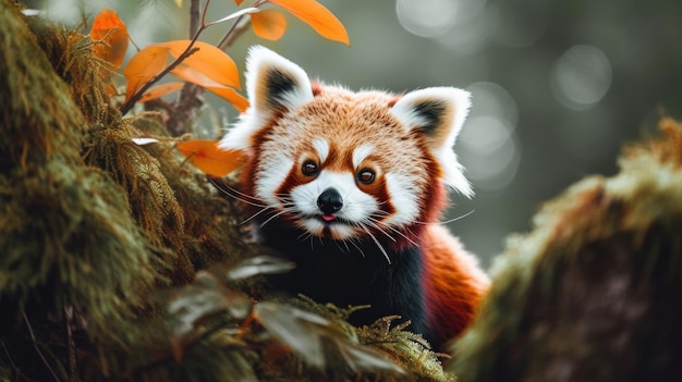 Bellissimo ritratto di un panda rosso un raro animale bokeh generativo AI