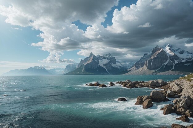 Bellissimo scatto del mare e della vista sulle montagne