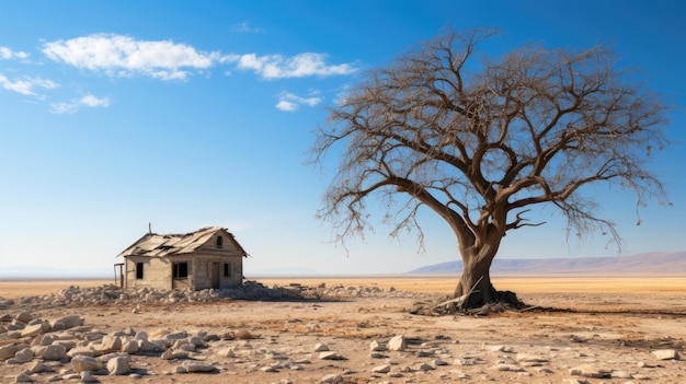 Bellissimo scatto di una vecchia casa abbandonata nel mezzo del deserto