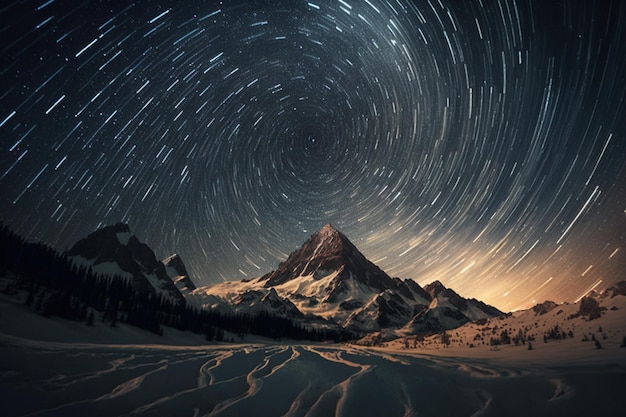 Bellissimo sentiero stellare con montagne IA generativa