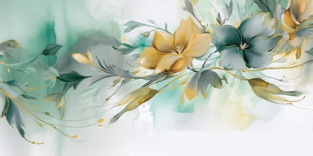 Bellissimo sfondo astratto con disegno floreale ad acquerello in oro e verde, bellissimo AI generativo AIG32