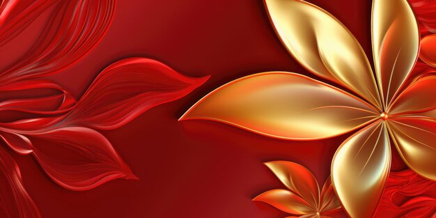 Bellissimo sfondo astratto con disegno floreale metallico lucido rosso e oro bellissimo AI generativo AIG32