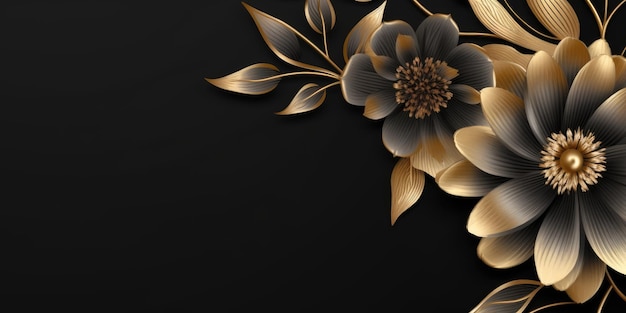 Bellissimo sfondo astratto di design floreale di lusso nero e oro Generativo AI AIG32
