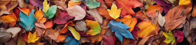 Bellissimo sfondo autunnale di una colorata schiera di foglie cadute AI generativa