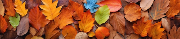 Bellissimo sfondo autunnale di una colorata schiera di foglie cadute AI generativa