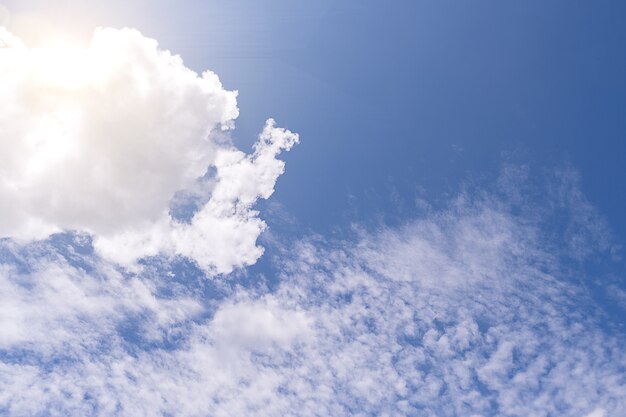 Bellissimo sfondo azzurro del cielo limpido con nuvole minuscole