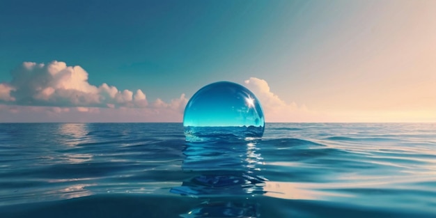 Bellissimo sfondo con una palla d'acqua mare e oceano illustrazione 3d rendering 3d