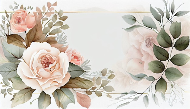 Bellissimo sfondo cornice illustrazione floreale acquerello con spazio vuoto IA generativa